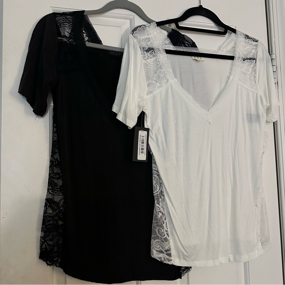POL Black and White Lace Trim Tops